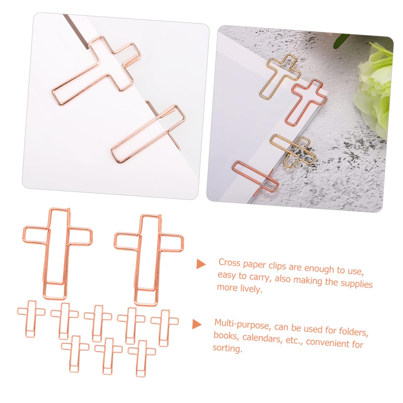 10 pezzi Graffette Metalliche Forma Clip per Documenti Creative Resistenti Adatte per Ufficio e Studio Colorazione Oro Rosa Facili da Usare e Non Danneggiano La Carta