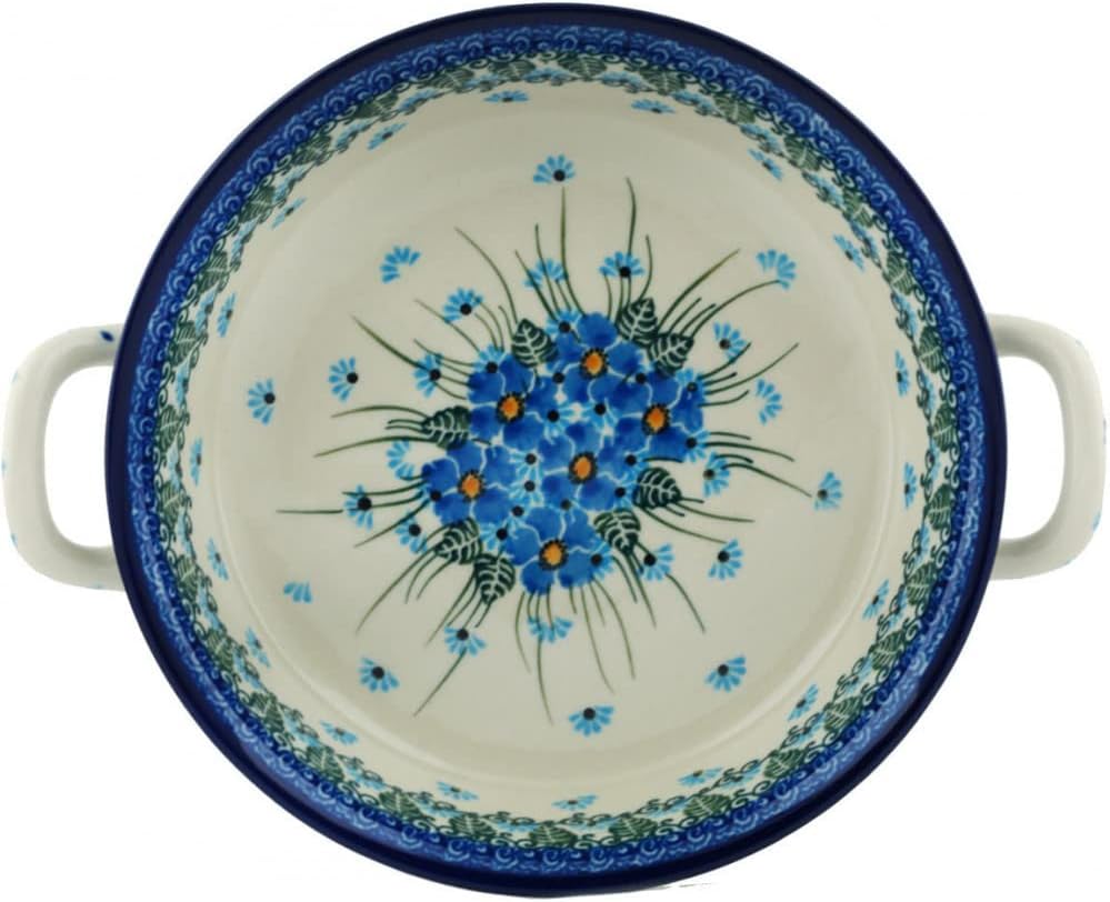 Polish Pottery Round Medium Baker with Handles made by Ceramika Artystyczna (Forget Me Not)