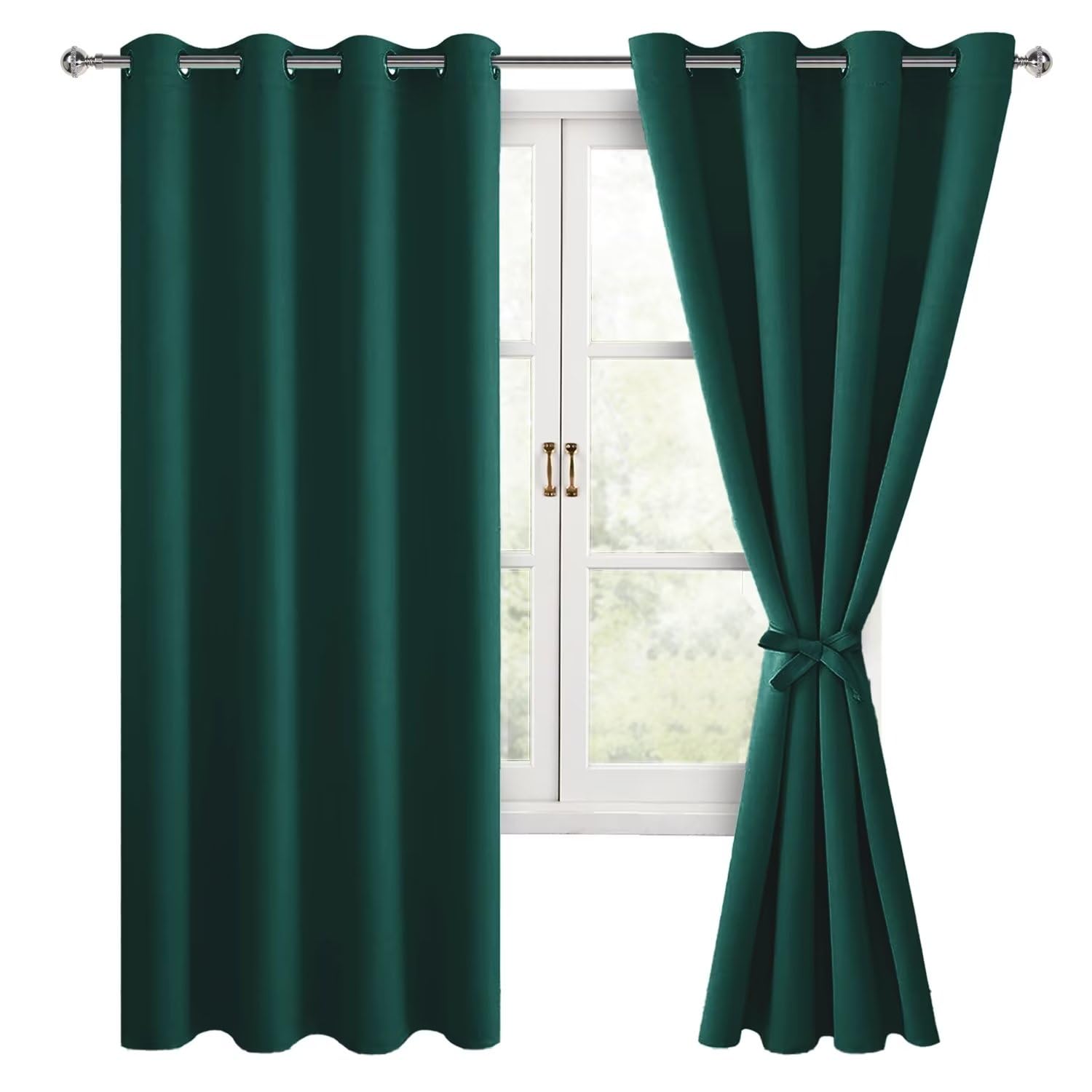 Hiasan Cortinas opacas con ojales, color verde bosque, 2 unidades, 132 x 160 cm (ancho x alto), cortinas cortas, suaves cortinas correderas para dormitorio, salón, etc.