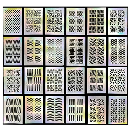 AllyDrew 24 Designs Holographic Manicure Nail Art Guide Nail Stencil Nail Sticker Bundle (Set of 24)