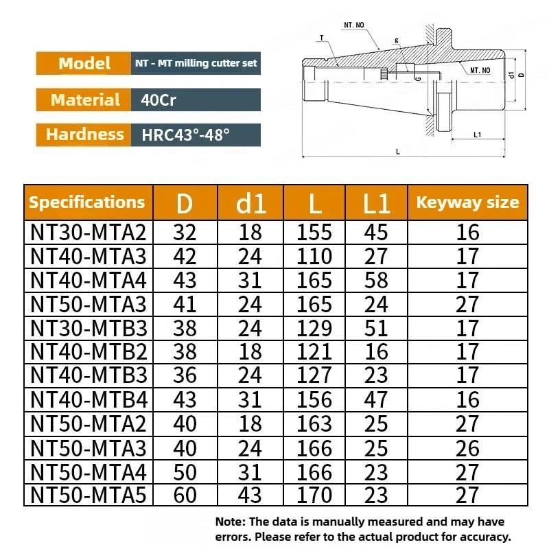 NT30 NT40 -MT2/MT3/MT4 Manicotto di conversione for fresatrice
