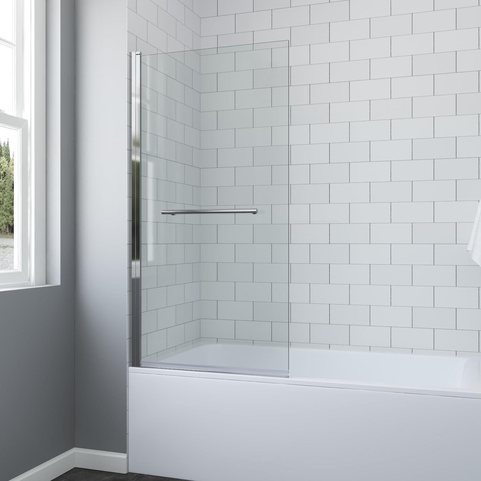 AQUABATOS Duschwand für Badewanne 1-Teilig mit Handtuchhalter 80 x 150 cm Badewannenaufsatz Duschabtrennung Duschtrennwand Sicherheitsglas 8 mm klar mit NANO-Beschichtung Chromoptik
