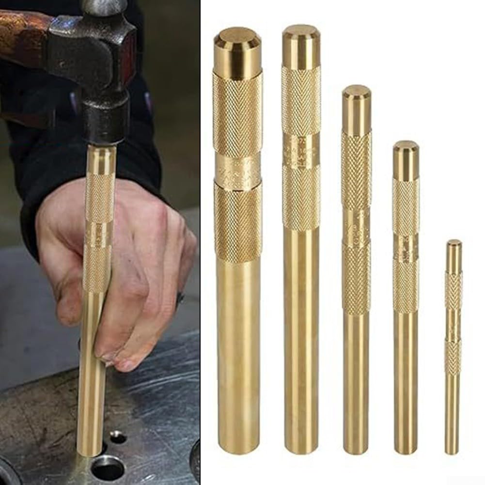 Juego de punzones de latón, 5 piezas, 3/4, 1/2, 3/8, 1/4, 5/8 pulgadas, herramienta manual antichispas con agarre moleteado for reparación de automóviles y carpintería