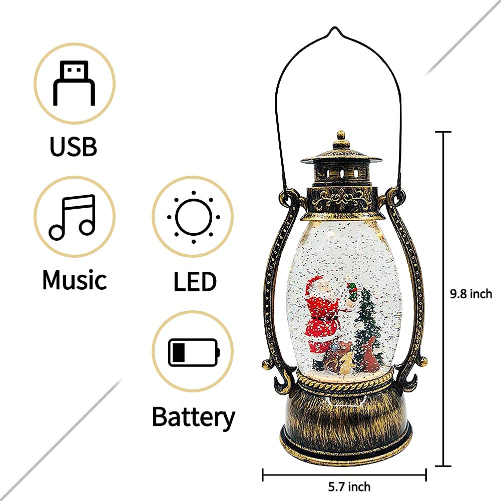 Weihnachts Schneelaterne Mit Musik - LED Schneekugel Mit 8 Weihnachtsliedern & 2 Modi