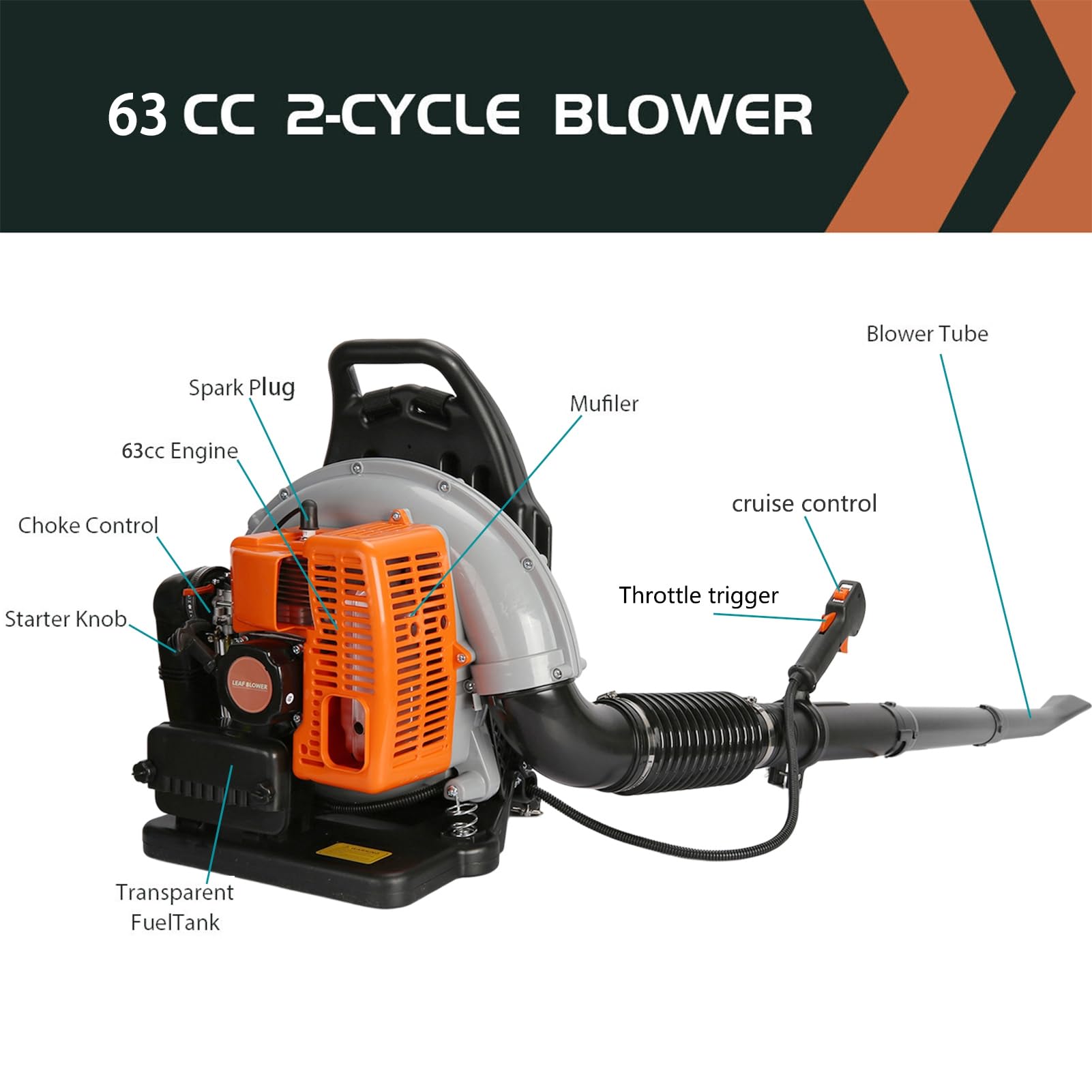 Souffleur Thermique Un Dos à l'essence ， 3HP / 2,3KW Feuilles sans Fil aspirateur pour netoyer Les Terrasses, l'Entretien de la Pelouse, Souffler et La Orange