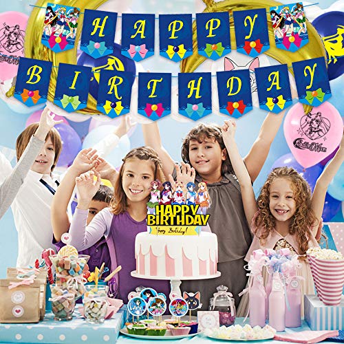 46 Pcs Moon Girl Sailor Theme Birthday Party Decorations,Party Supply Set For Kids With Happy Birthday Banner Garland,Cupcake Toppers, Foil Balloons,Balloons For Party Decorations #TOP5