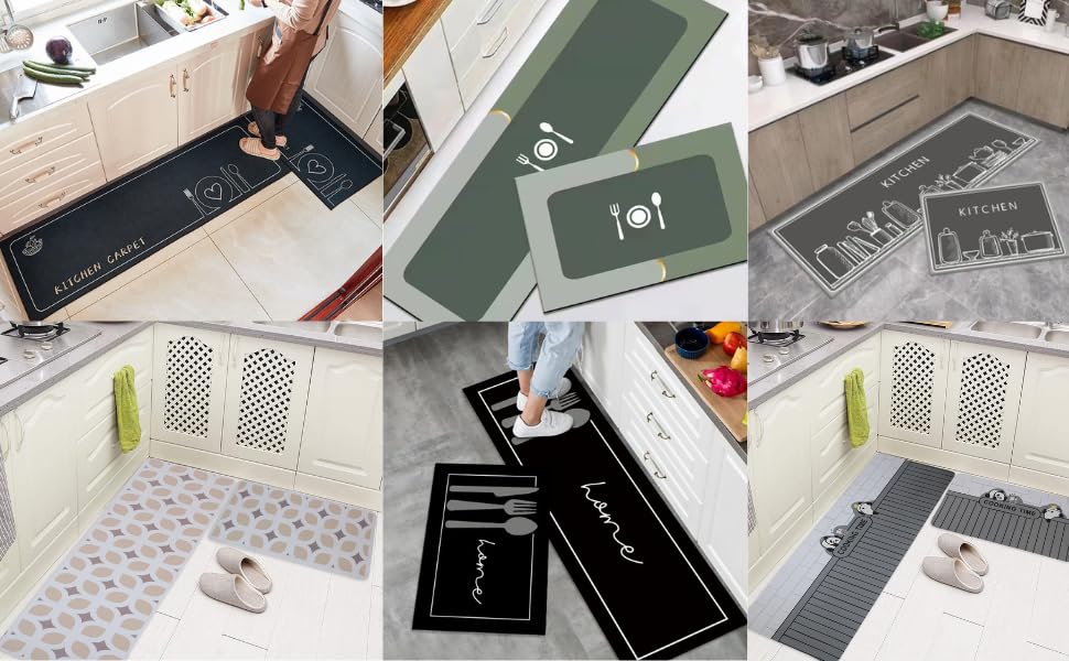 Image of HomeCloud Anti Fatigue Kitchen Rug Sets 2 Piece Non Slip Kitchen Mats for Floor Cushioned Kitchen Rugs and Mats Waterproof Comfort Standing Mat Runner for Kitchen (Jars Grey)