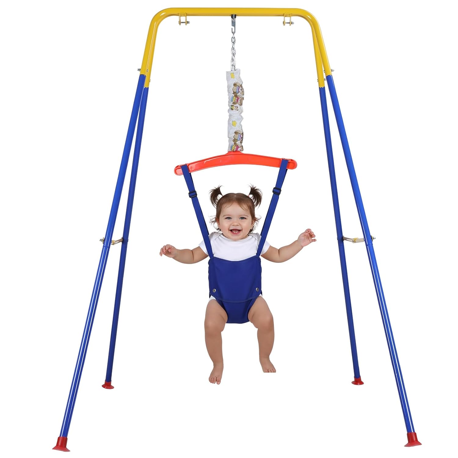 Baby Jumper with Stand, Toddler Swing Set with Adjustable Chain for Boys Girls 6-24 Months, Easy to Assemble & Store A