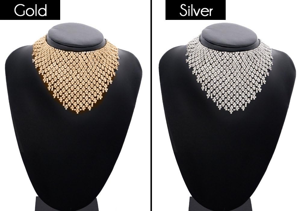 GigaMax(TM Luxury Tassel Crystal Collar Choker Necklace Vintage Rhinestones Statement Necklace Women Maxi Necklaces Neck Jewelry collares [ Gold ]