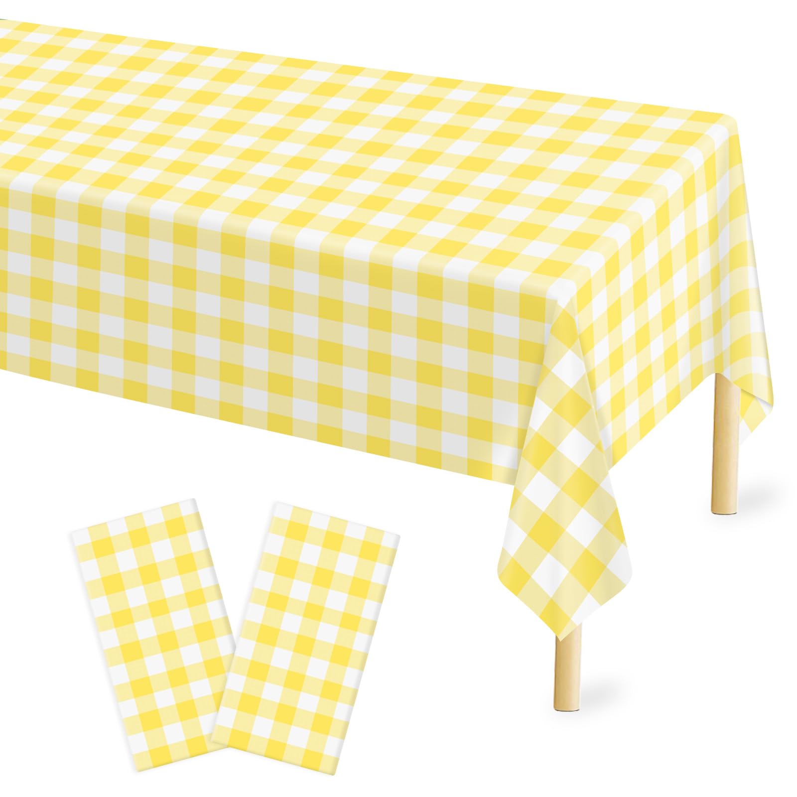 Mulbozy 2 Pcs Yellow Gingham Tablecloth, Yellow Checkered Table Cloth