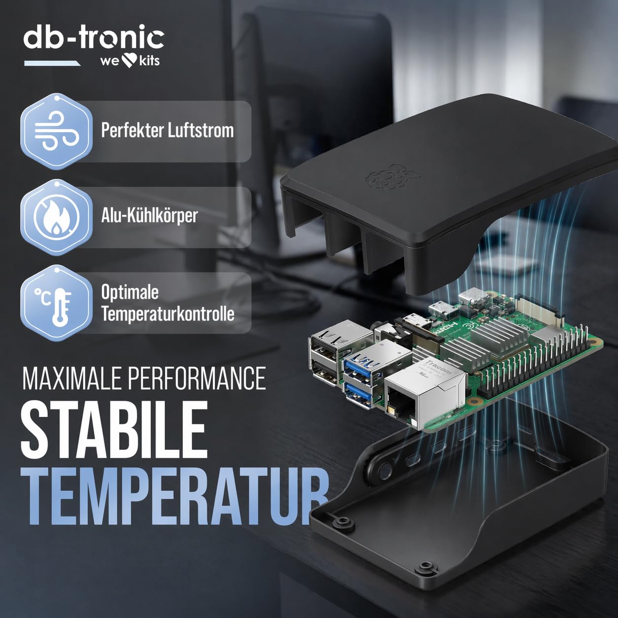 Raspberry Pi 4 4GB Starter Set 64GB Black Edition Netzteil 15W Gehäuse schwarz Kühlkörper Set 4K Micro HDMI Kabel