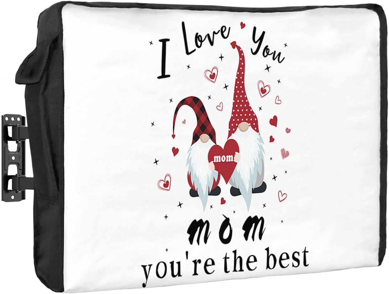 Outdoor TV Cover - I LOVE YOU MOM ONLY THE BEST Mother's Day Gnome Gift Waterproof and Weatherproof 40"-43" LCD Movable Shield TV Display Screen Protector Outside Television Covers
