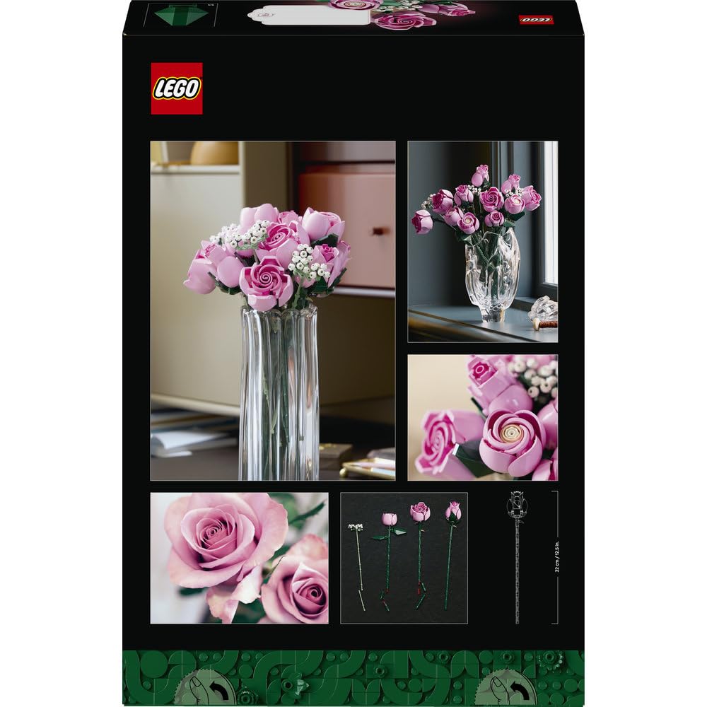 LEGO Botanicals Bukiet różowych róż, sztuczne kwiaty do zbudowania, pomysł na prezent na Dzień Matki, walentynki lub urodziny, dla kobiet i mężczyzn, kwiatowa dekoracja do domu i biura 10374