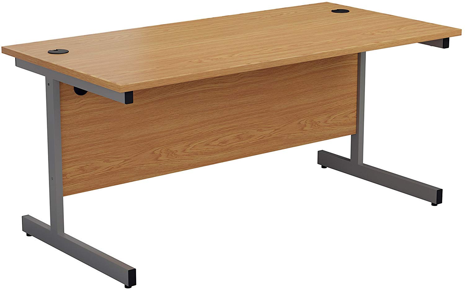 Office Hippo Heavy Duty Rectangular Cantilever Desk, Home Office Table + Integrated Cable Ports, PC Desk For Office or Home, 5 Yr Wty - Silver Frame/Oak Top, 80cm x 80cm