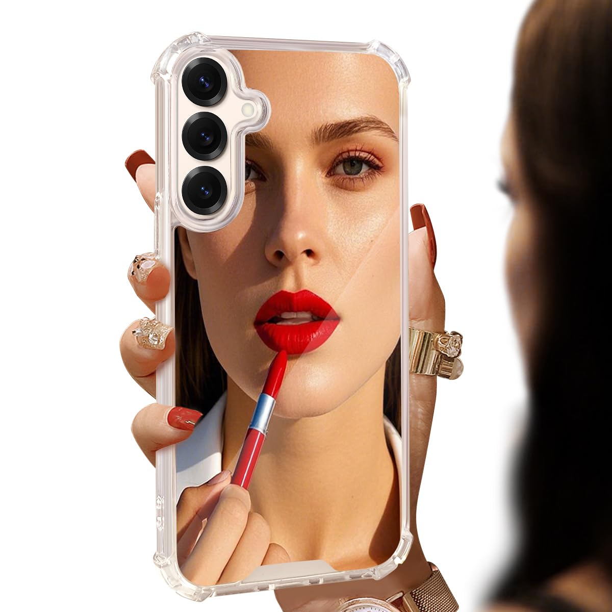Erolagomat Mirror Case Compatible with Samsung Galaxy S25 Plus for Women Girls, [Four Corner Airbag Protection] [Elastic Shockproof Bumper] HD Mirror