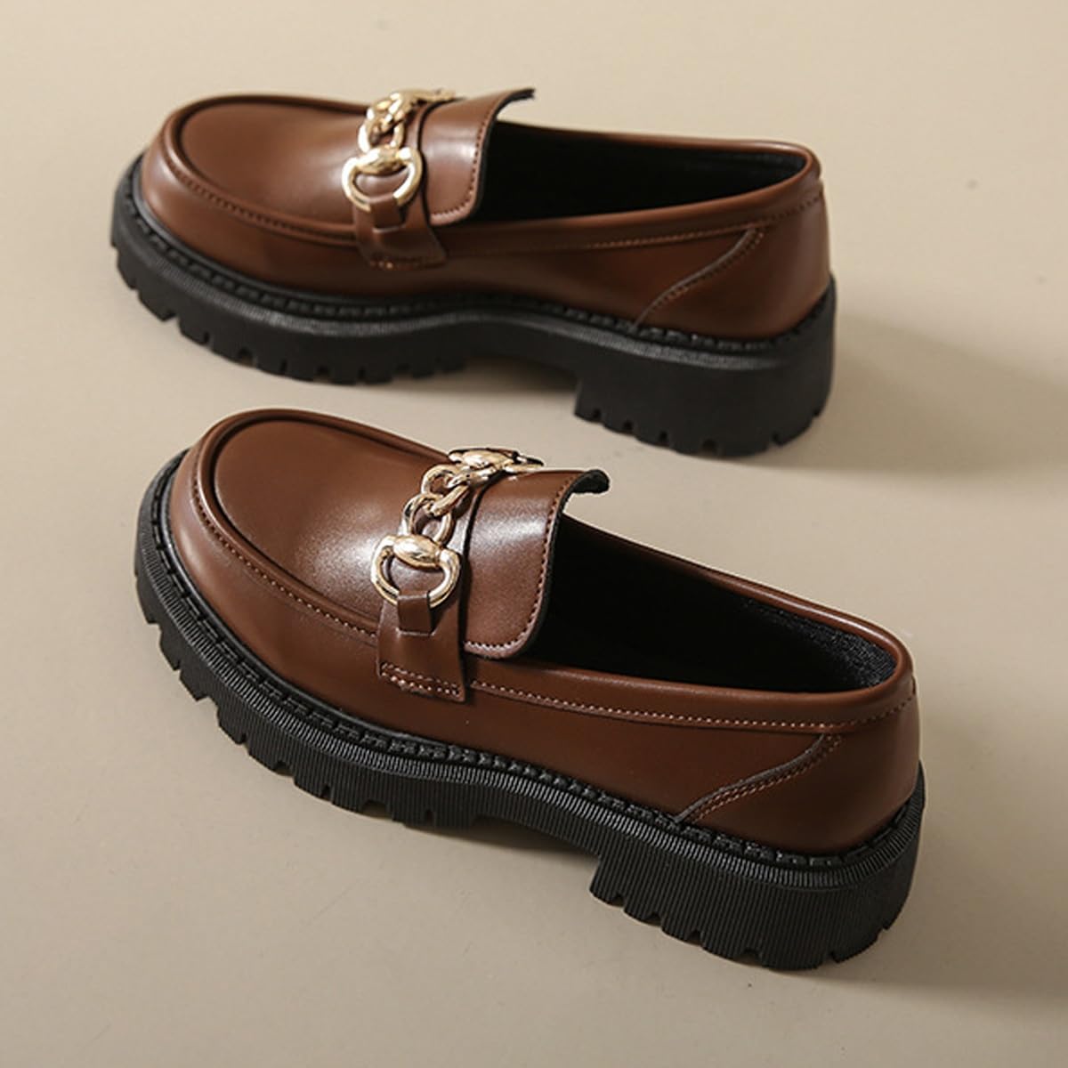 Mocasines de piel con forro de lana para mujer, suela gruesa, suaves, cálidos, sin cordones, tacón grueso, mocasines de tacón grueso, vestido de negocios, trabajo