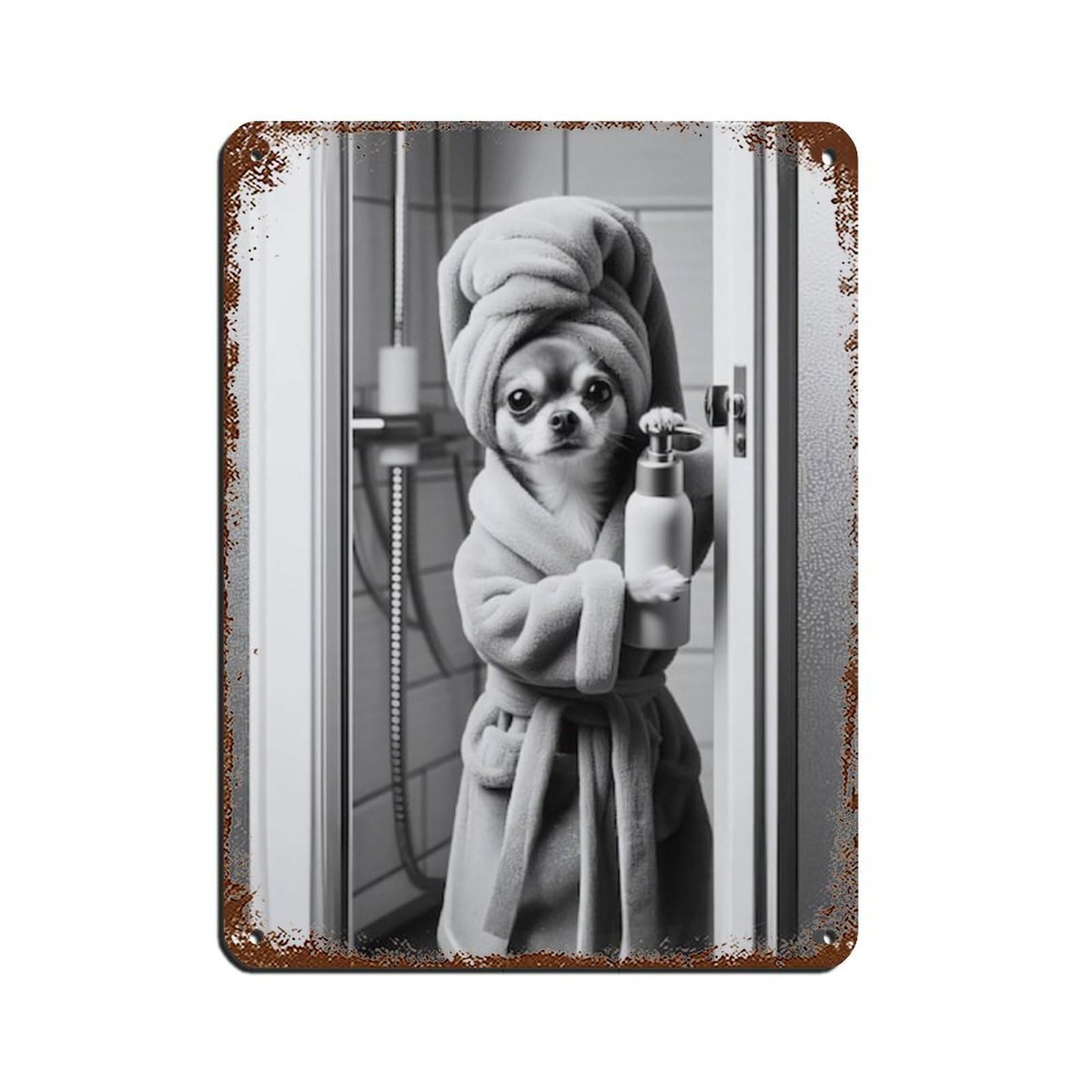 Lxwnze 30L X 40W Cm Chihuahua Bathroom Art Poster（1） Tin Sign Vintage Metal Pub Club Cafe Bar Home Wall Art Decoration Poster Retro 12X16inch(30X40cm)