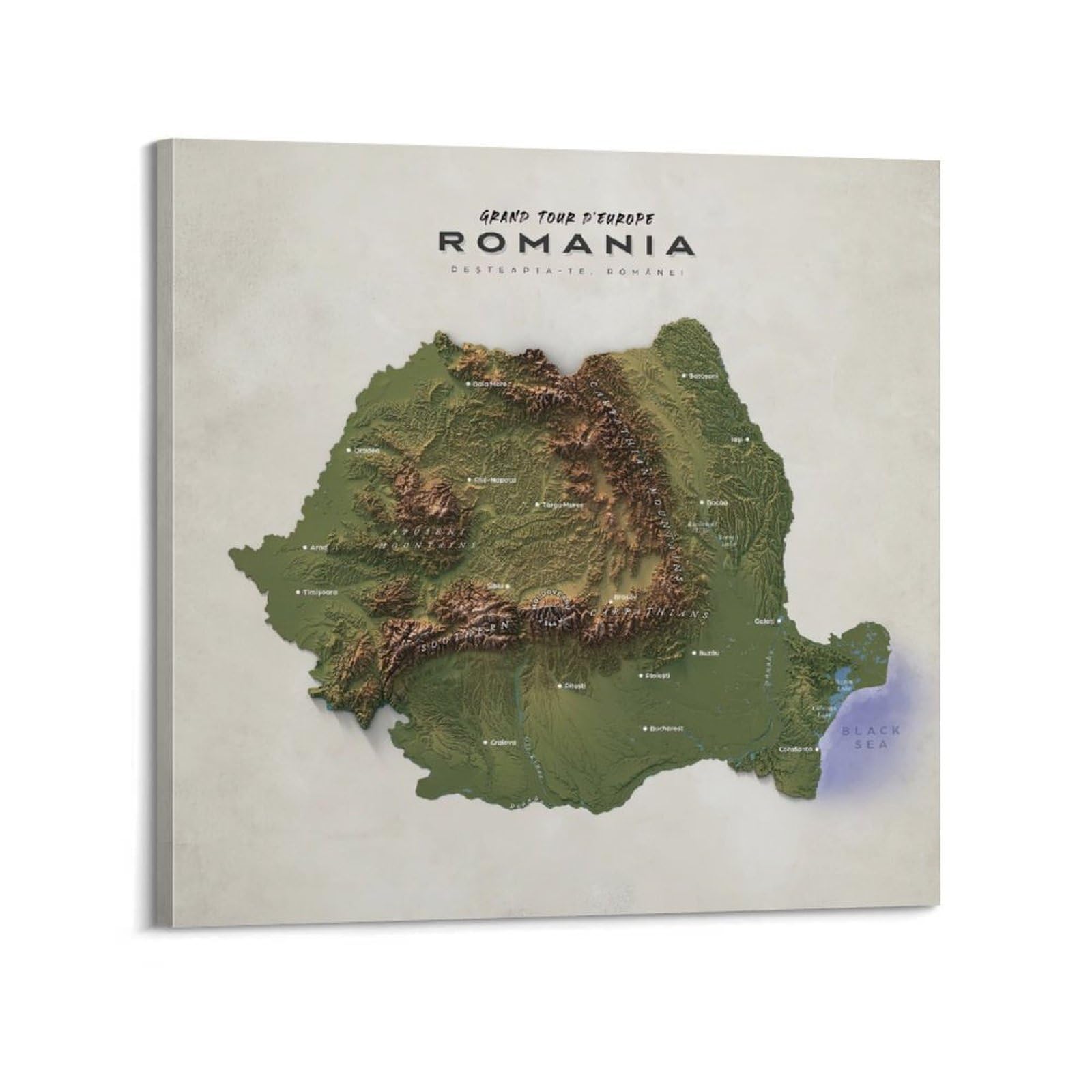 OKAHYS Romania Topographic Map Artwork Poster Decorative Painting Canvas Wall Artworks Picture 12x12inch(30x30cm)