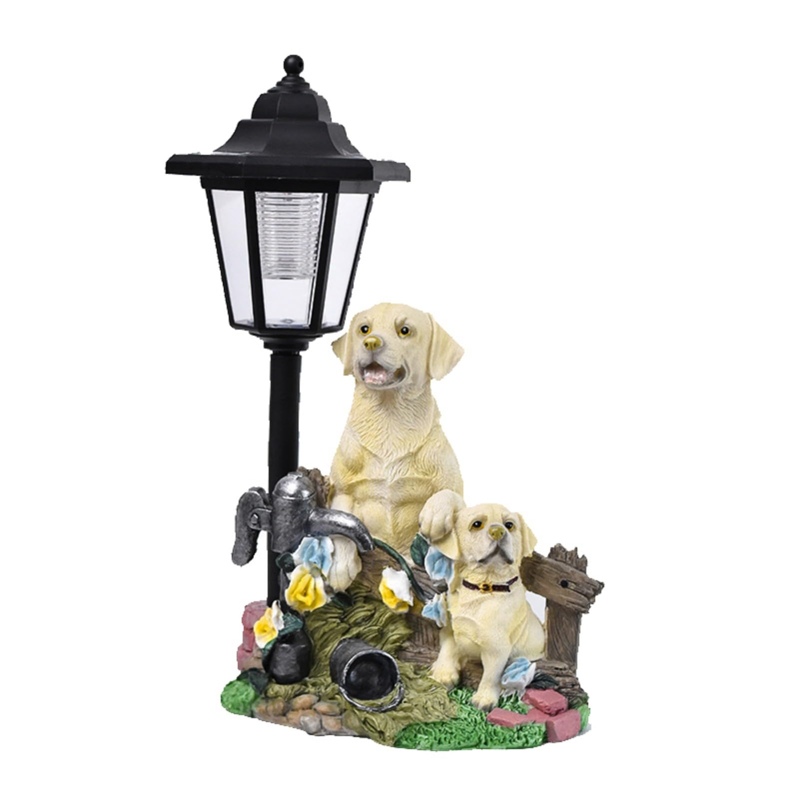 Statue de jardin chien solaire en résine pour décoration extérieure