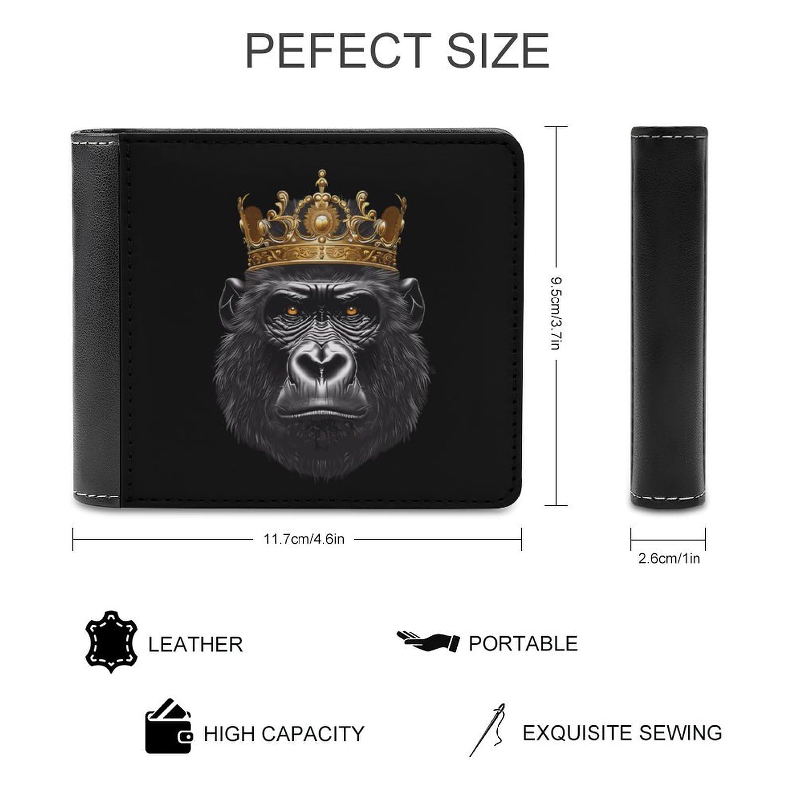 Gorilla King Funny Billfold Wallet Credit Card Holder Slim Passcase Pouch Purse for Men Women