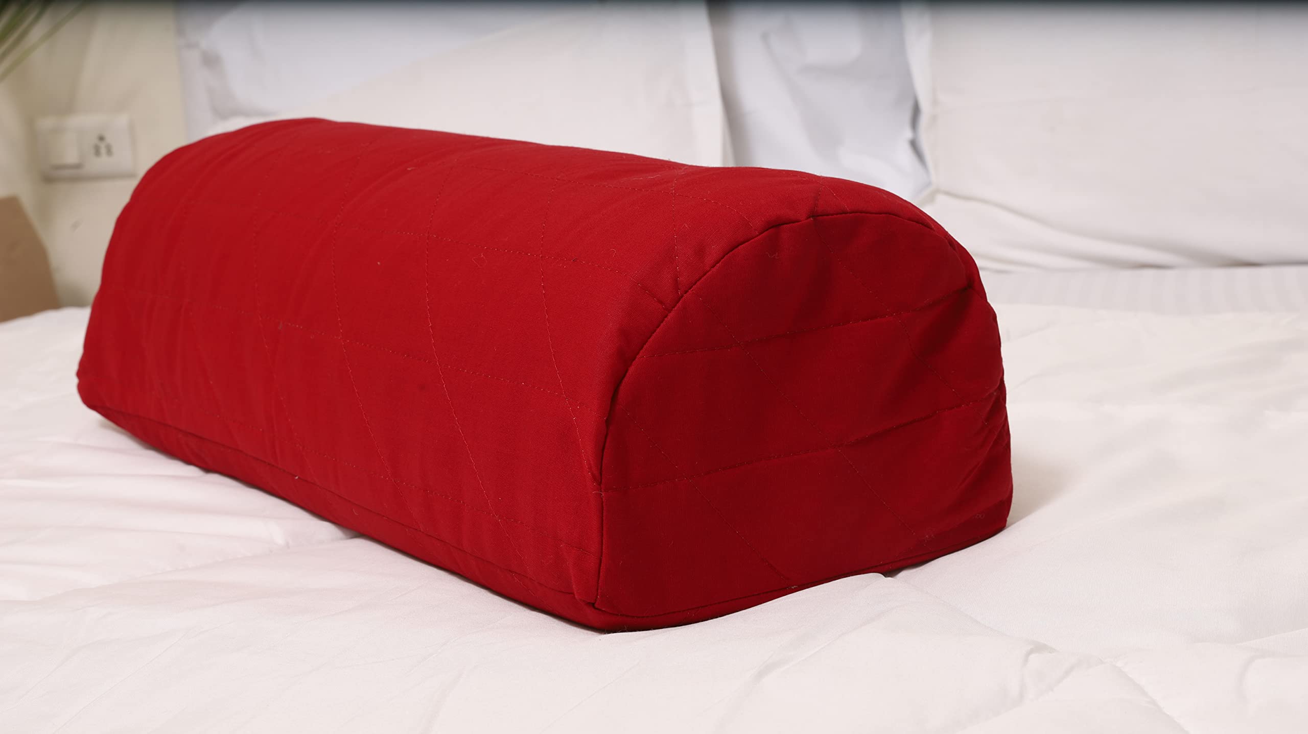 Halfmoon Bolster Pillowcase - Quilted Cotton Cushion Cover - Removable Washable (Burgundy, 20.5