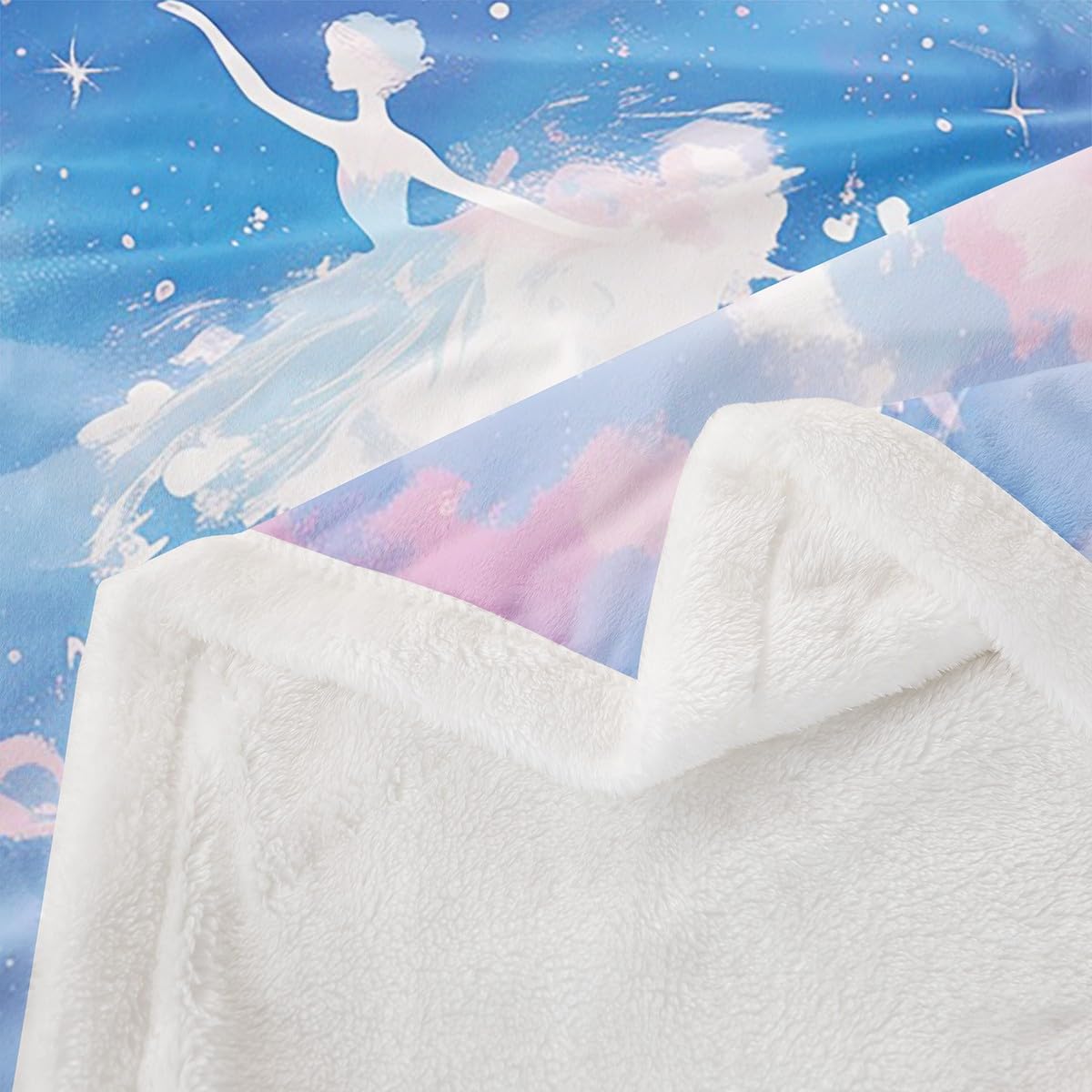 Dancing Spirit Blanket Twin 60x80 Dreamy Ballet Dancer Blanket for Kids Girls Pastel Galaxy Nebula Polyester Soft Fleece Blanket Girly Fairy Tale Blanket Living Room Decor