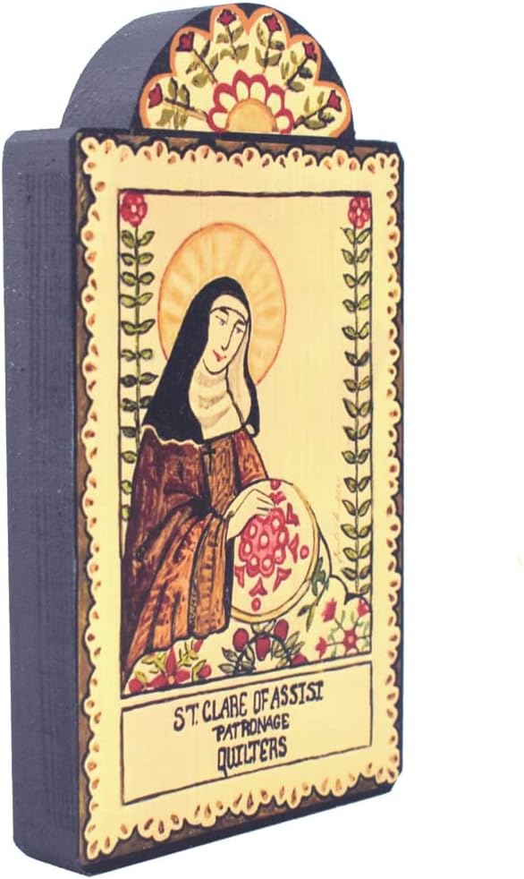 Modern Artisans Saint Clare of Assisi Patron Saint of Quilters/Needleworkers Retablo Plaque, 3.25 x 6 inches