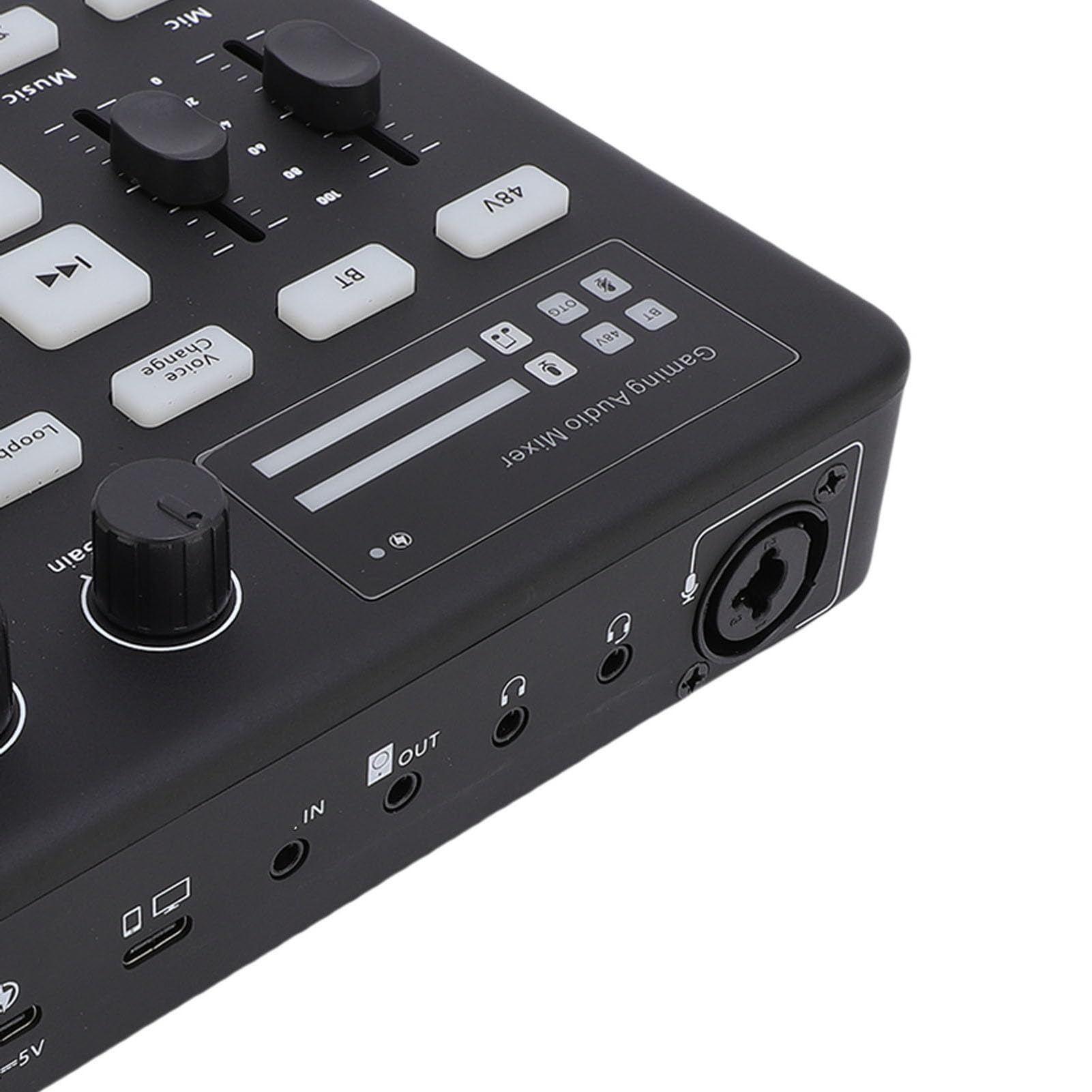 Annadue RGB Gaming Sound Mixer, Bluetooth 5.0 Live Sound Card con 13 Botones de Efectos, Mezclador de Audio USB Tipo C para Transmisión, Podcasting, PC.