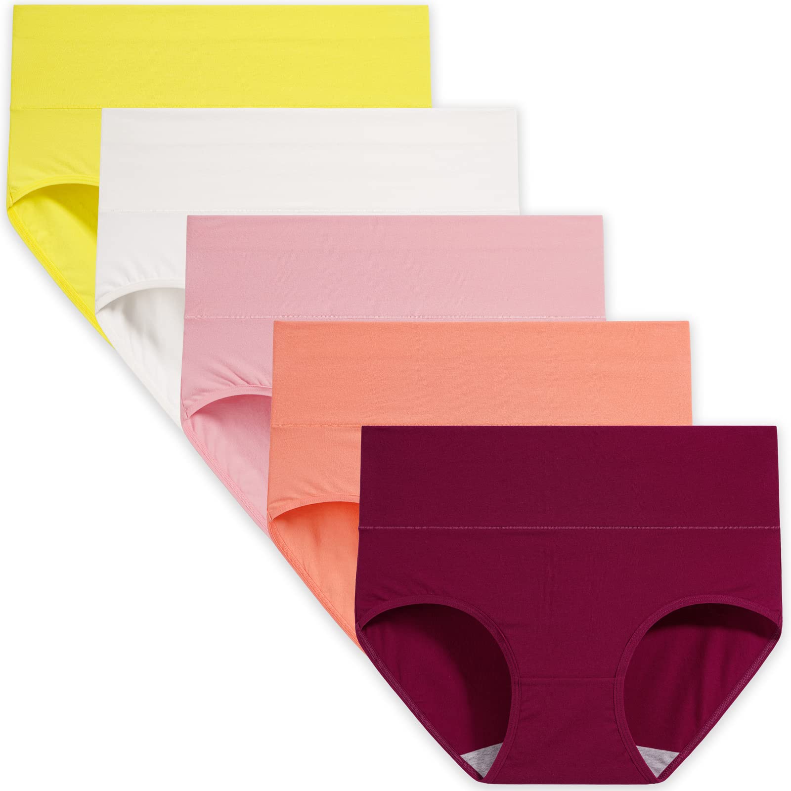 innersy Womens High Waisted Underwear Cotton Panties Regular & Plus Size 5-Pack(Cerise/Papaya Punch/Blazing Yellow/Snow White/Bridal Rose, 3X-Large)-picture-15