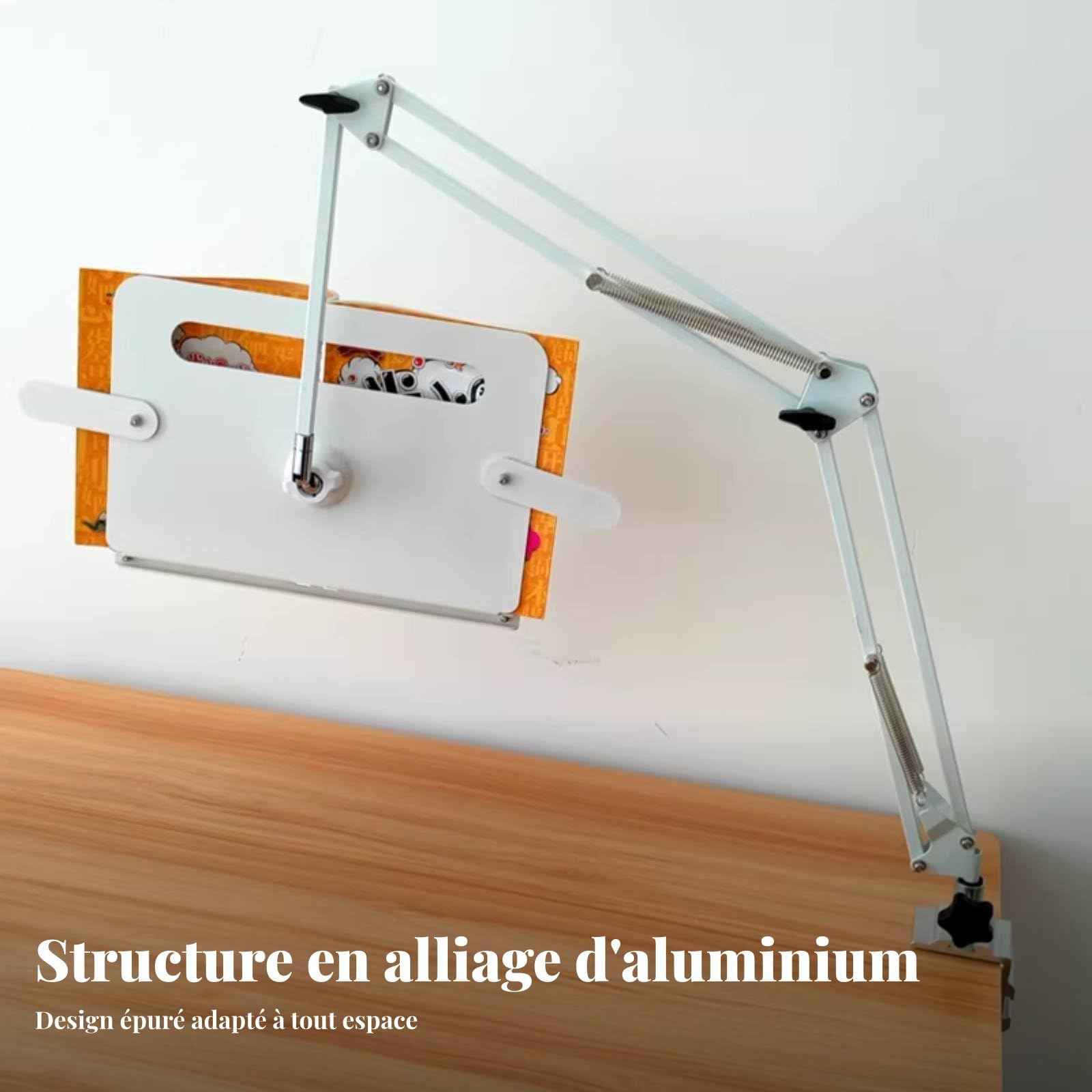 predolo Faltarm Buchständer faltbar & kompakt Schwenkarm Buchhalter multifunktional Multifunktions-Tischständer für Kinder, Schreibtisch, Küche, Schwarz