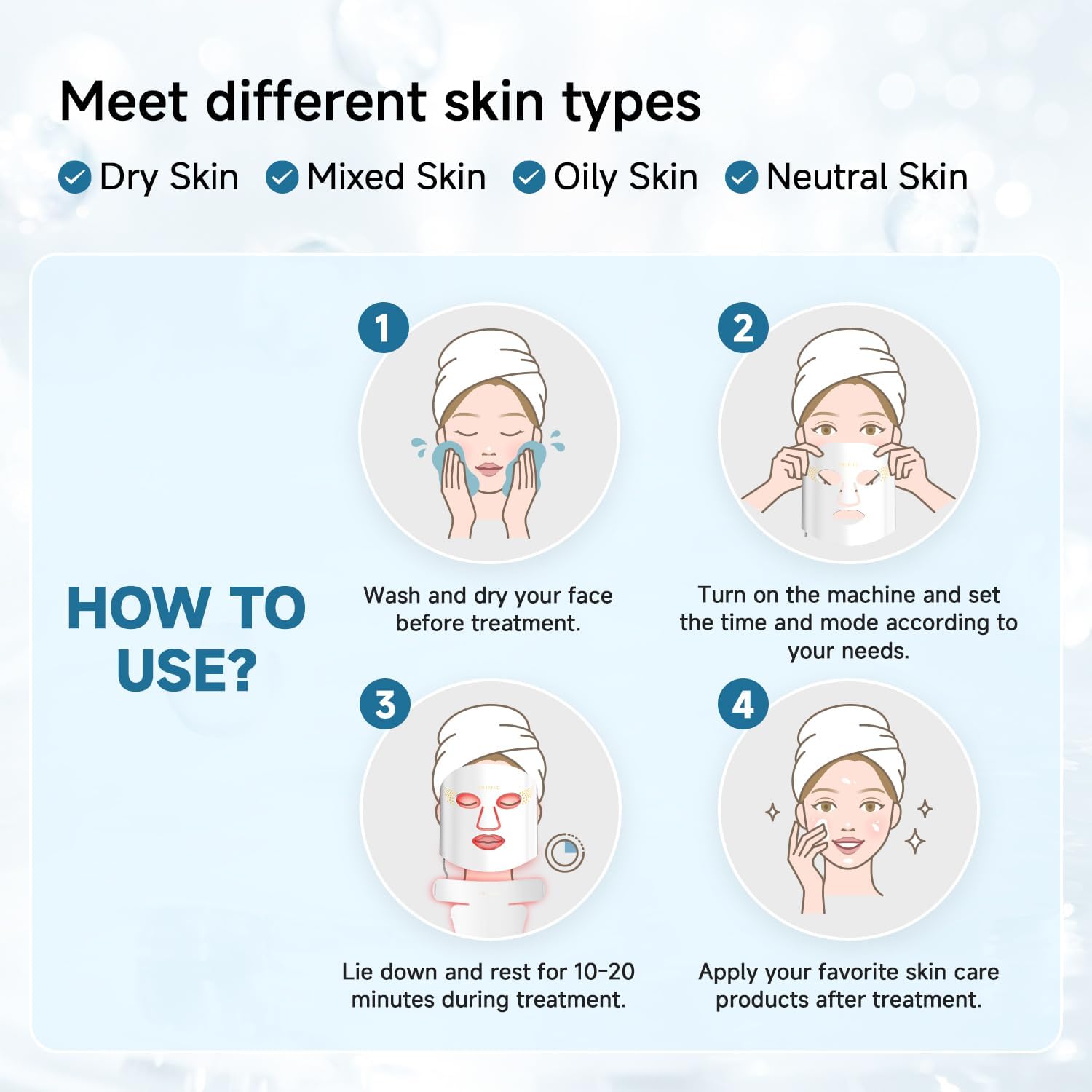 Red Light Therapy for Face & Neck，Red Light Face Mask with 4 Wavelengths, Facial Skin Care Mask, White