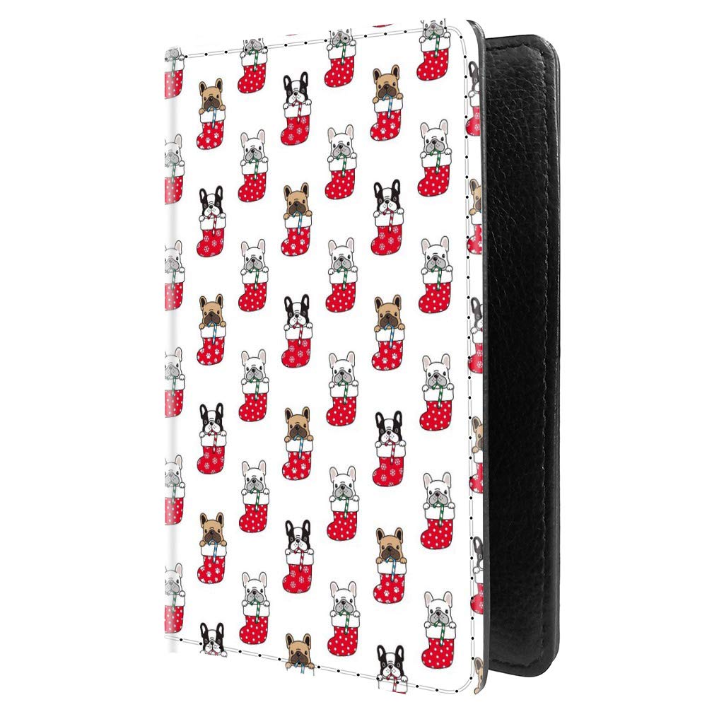 LHOTSEPU Leather Passport Holder Travel Wallet RFID Blocking Card Case Cover With Unique Pattern (Funny French bulldogs inside Christmas socks £