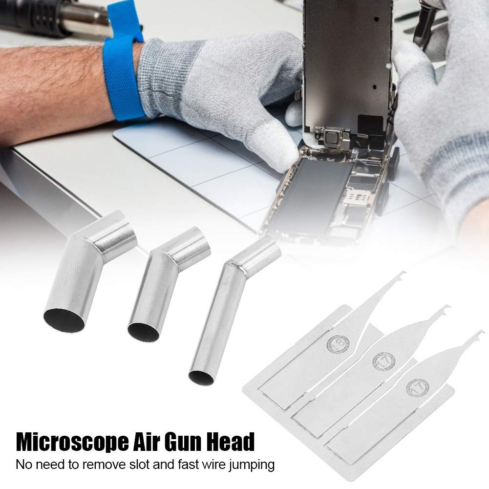 Microscope Air Gun Nozzle, Repairing Bending Hot Air Gun Head with Wiring Tool, Professional Technicians Precise Hot Blow for Hot Air Torch