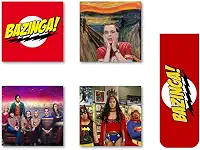 4 Ímãs de geladeira + 1 Marcador magnético, 4 peças de desenho fofo The Big Bang Theory ímãs de geladeira acessório de decoração de geladeira