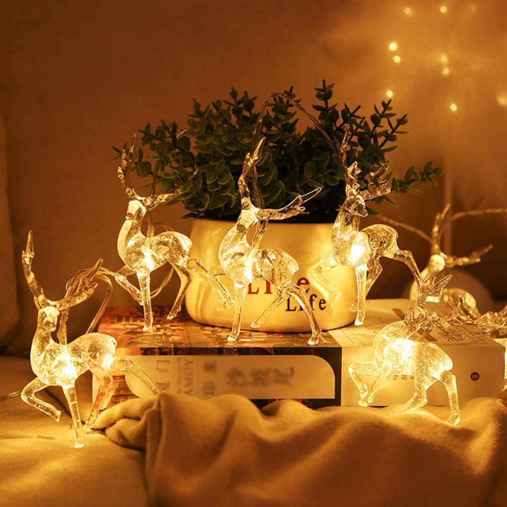 Cadena Luces, Luces Decorativas, Cadena Luces LED, Cadena Luces LED con Forma Reno, Luces Hadas alimentadas por USB y batería, Luces Decorativas navideñas Hacer tú Mismo, decoración Creativa Interior