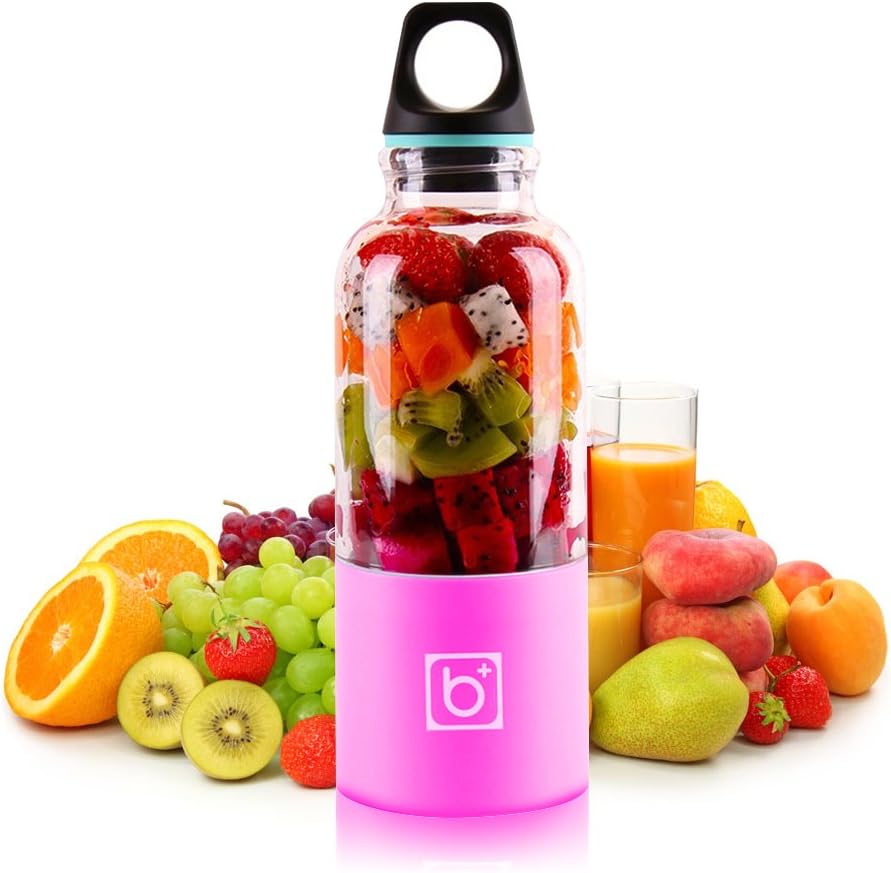 Portable USB Juicer Cup, Electric USB Rechargeable Juice Blender & Mixer, Personal Smoothie Maker, Four Blades in 3D for Superb Mixing 500ml for Kitchen, Traveling, Working, Outdoors-Green (Pink)