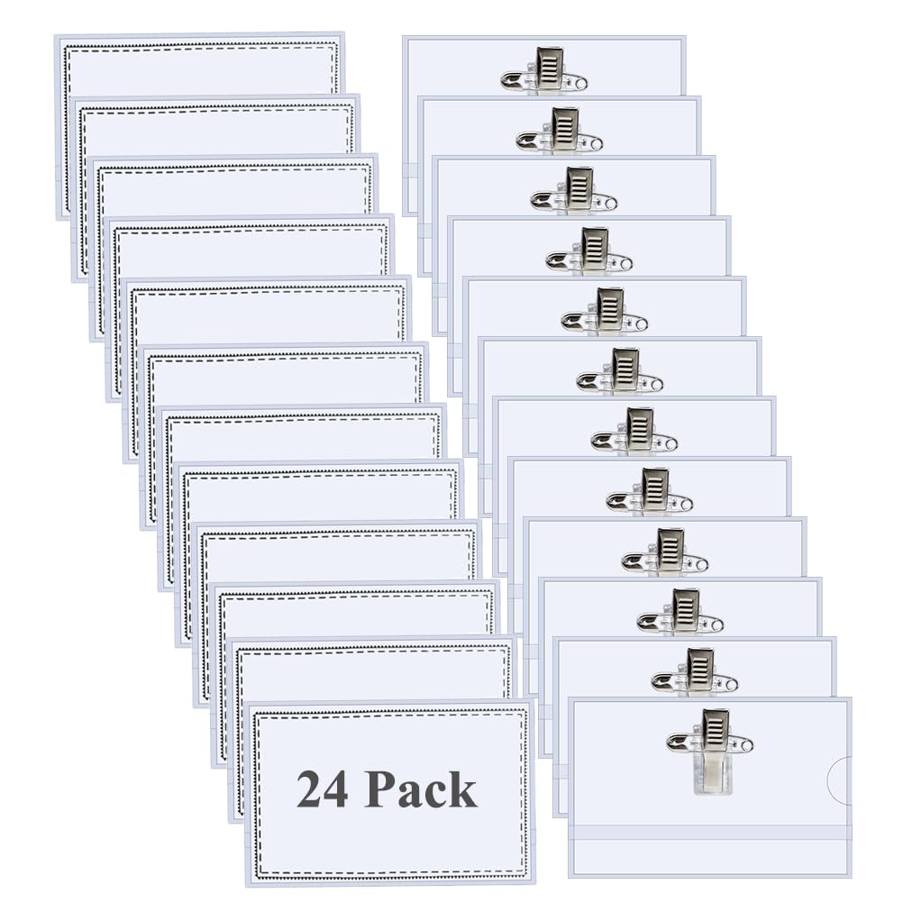 Porta Badge PVC Trasparente Confezione da 24 con Clip per Ufficio