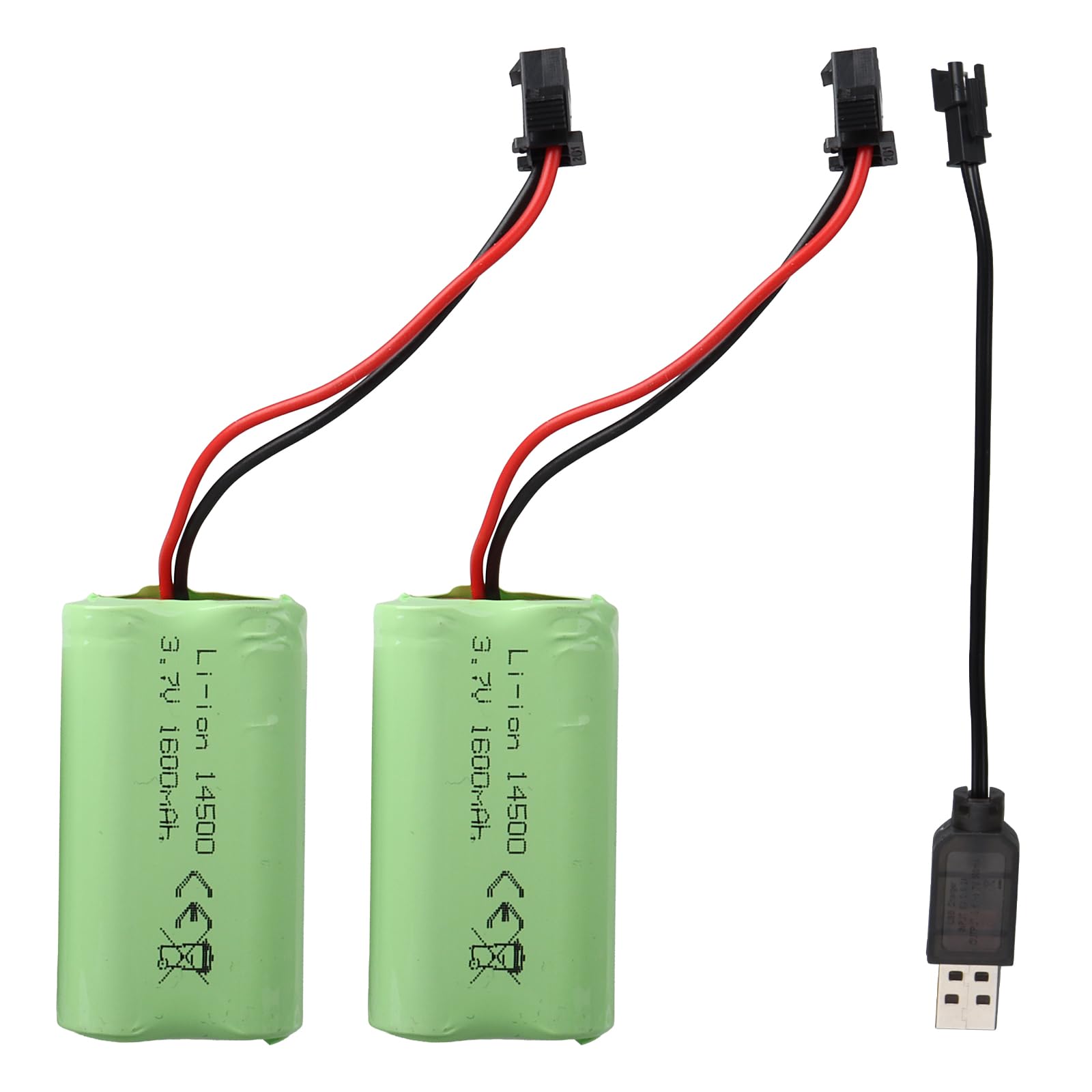2Pcs 3.7V 1600mAh Li-ion Battery RC Rechargeable Batteries, SM-2P Plug with USB Charging Cable Suitable for 9962 8837 RC Car off Road Truck Remote Control Cars Tanks Robots Universal Battery