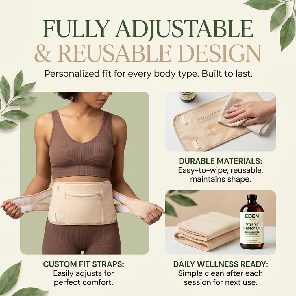 Eden Labs Castor Oil Pack, Adjustable Reusable & Comfortable, Comfortable Waist Pack for Daily Wellness Routine (1 Set, 1)