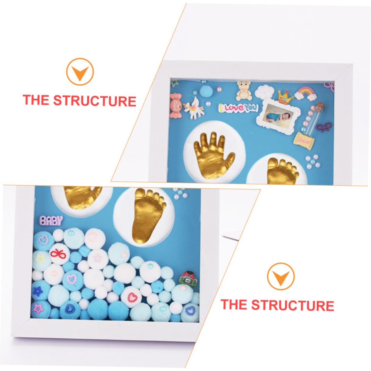 GALPADA Kit Impronta Mani e Piedi per Neonata in Acrilico Cornice Oro, Regalo per Battesimo e Scatola dei Ricordi per Bambine, Set 1 Pezzo