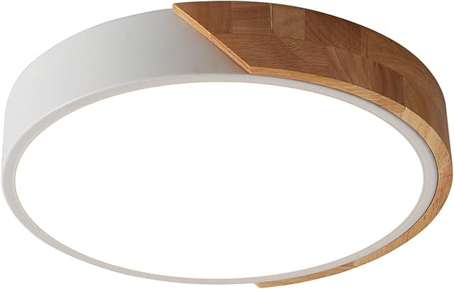 Schindora LED Ceiling Light 24W Cool White 6000K 1600LM, Indoor Wooden Round Modern Led Ceiling Lights Ø30cm for Lounge Hallway Home Office Outside Porch