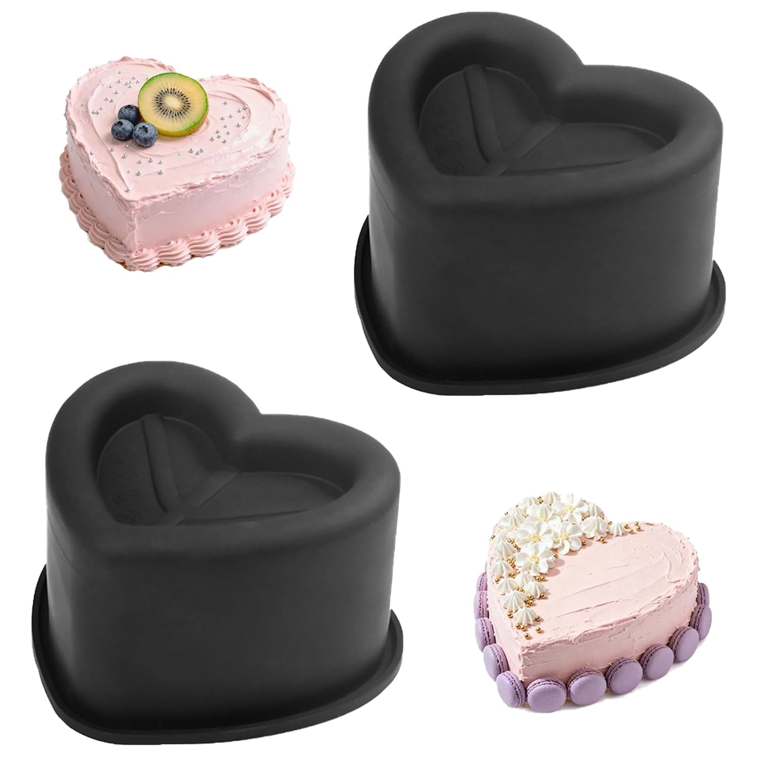 YXHZVON Silicone Heart Shaped Cake Tin, 2PCS Silicone Love Heart Baking Tin, Nonstick Cake Mould Cake Pan for Muffins Puddings Bread (Black)