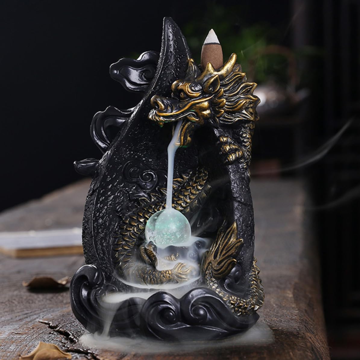 Bruciatore Incenso da Tavolo in Resina LED Decorativo Nero