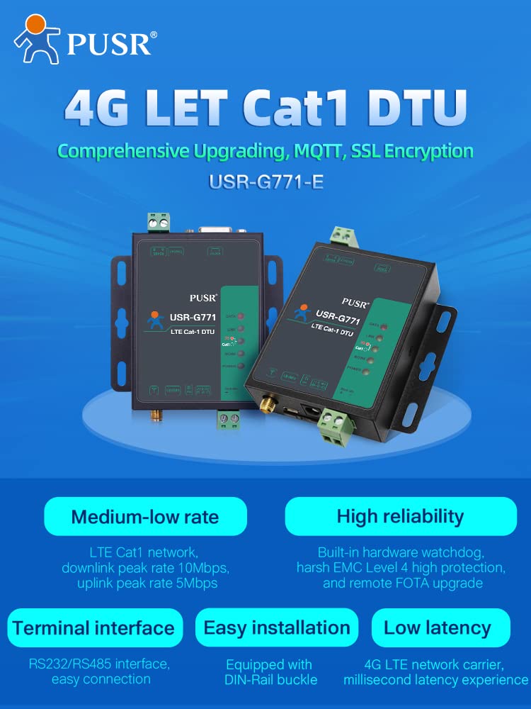 Europe Industrial M2m LTE Cat 1 módem Celular en Serie RS485 RS232 4g LTE Módem USR-G771-E