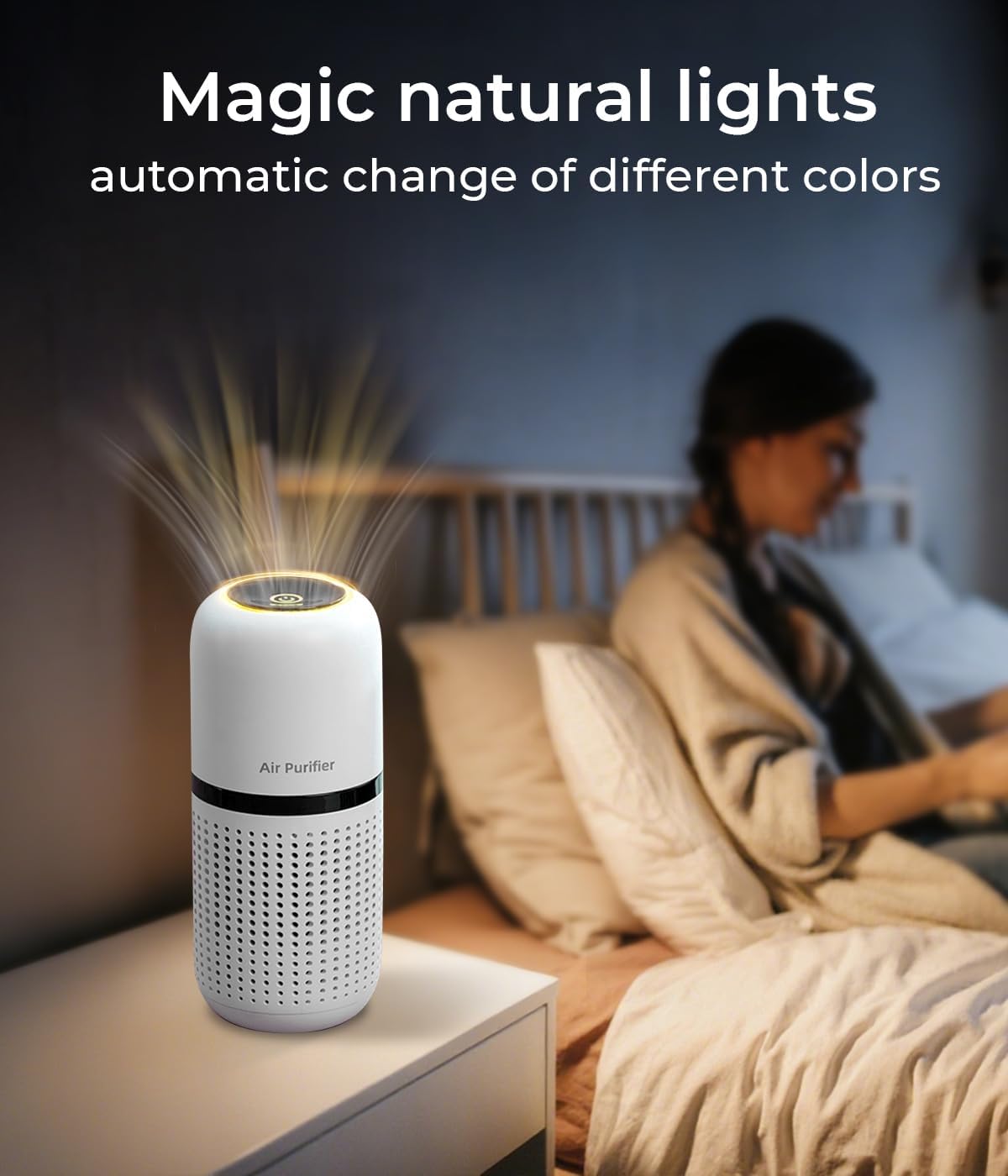 VENTISOL Portable Mini Air Purifier, Small Personal Desk Air Purifier for Car Travel Bedroom Office Room, Rechargeable, White