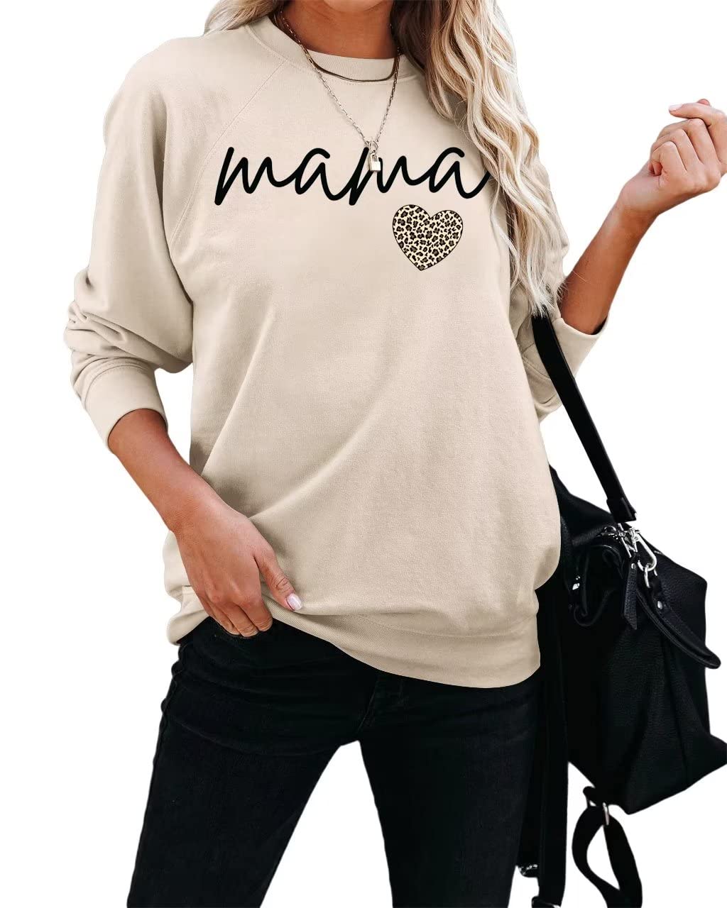 DressmineWomens Crewneck Mama Sweatshirt Oversized Maternity Long Sleeve Shirt Cute Sweaters Graphic Hoodies