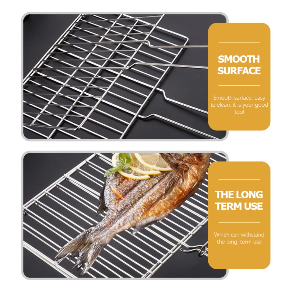 Kichvoe Griglia per agnello, griglia per pesce, in acciaio inox, antiaderente, accessori per carne, bistecca, gamberetti, verdure, braciole, falò, attrezzatura da cucina