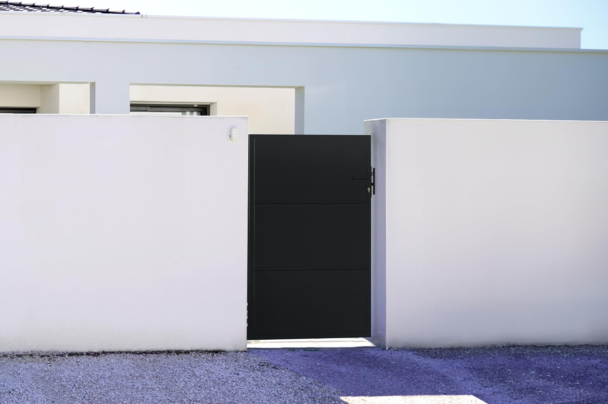 Portillon acier 1M NALI H.160cm Noir mat + 2 poteaux acier DARIO
