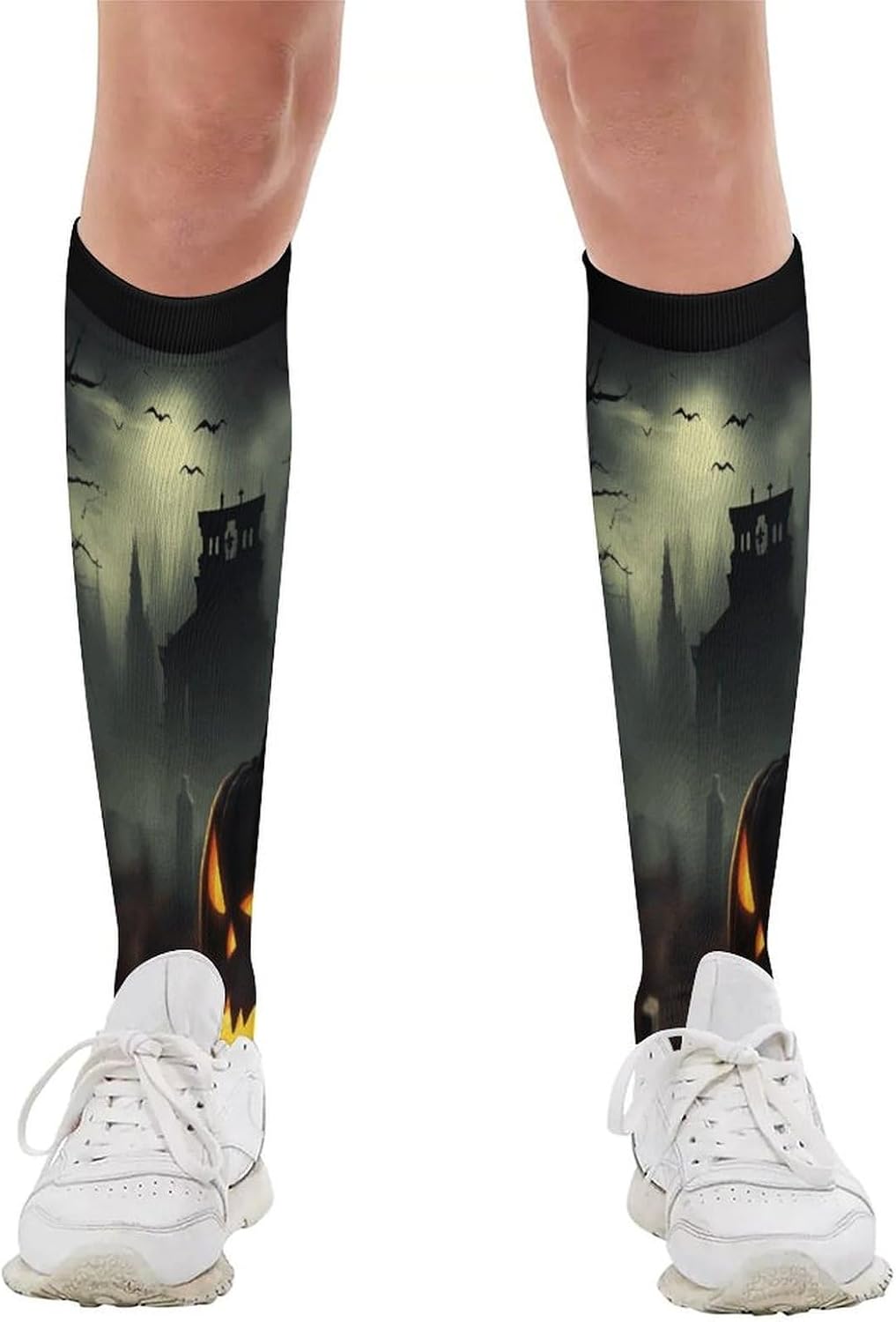 Halloween Horror Compression Socks for Man Women Breathable Knee High Tube Socks Baseball Football Sock Over The Calf Sock Circulation Support for Running Travel Athletic Daily Wear