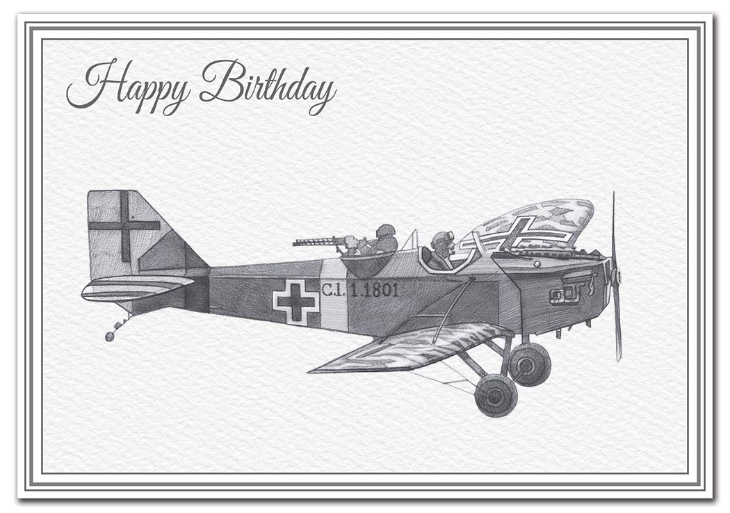 Unusual Birthday Cards - Unique Airplane Handmade Drawings Special WW2 Military (Junkers CLL Aircraft Card)